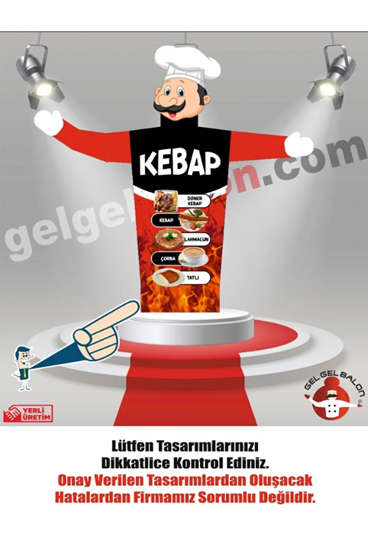 KEBAPÇI MODEL 3 METRE BOYUNDA LED IŞIKLI MDF ALT TABLA SU GEÇİRMEZ PARAŞÜT KUMAŞ REKLAM BALONU