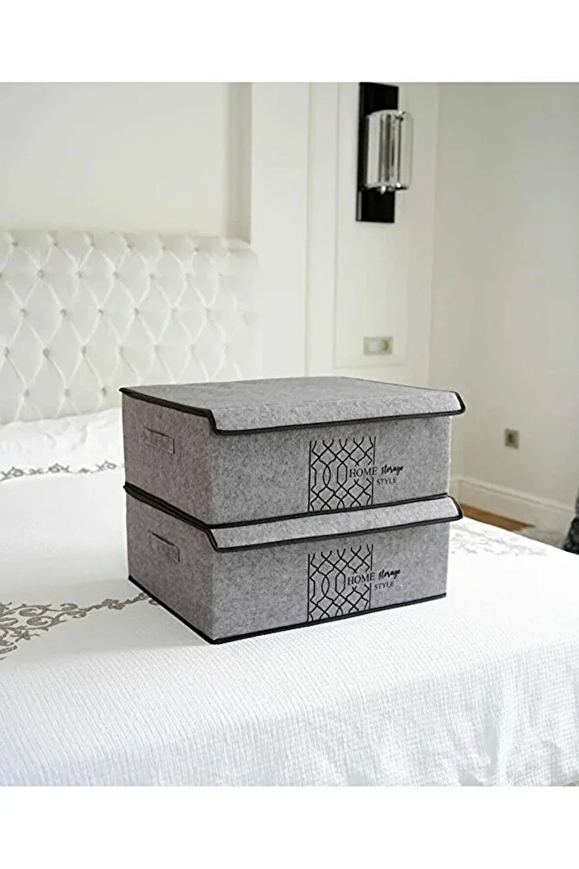 ( 2 Adet) Keçe Kapaklı Kutu Organizer -Baza Altı Düzenleyici 50x40x19 Cm