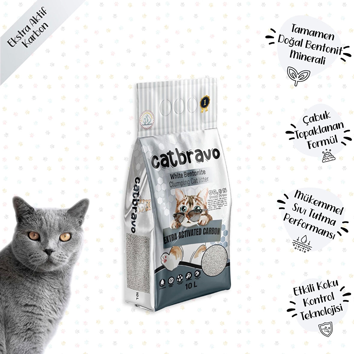 CATBRAVO Aktif Karbonlu Topaklanan Kedi Kumu 10 Lt