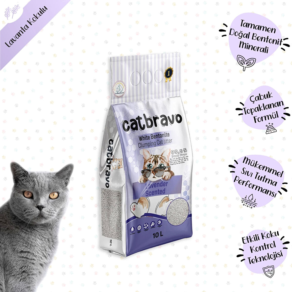 CATBRAVO Aktif Topaklanan Lavanta Kokulu Kedi Kumu 10 Lt