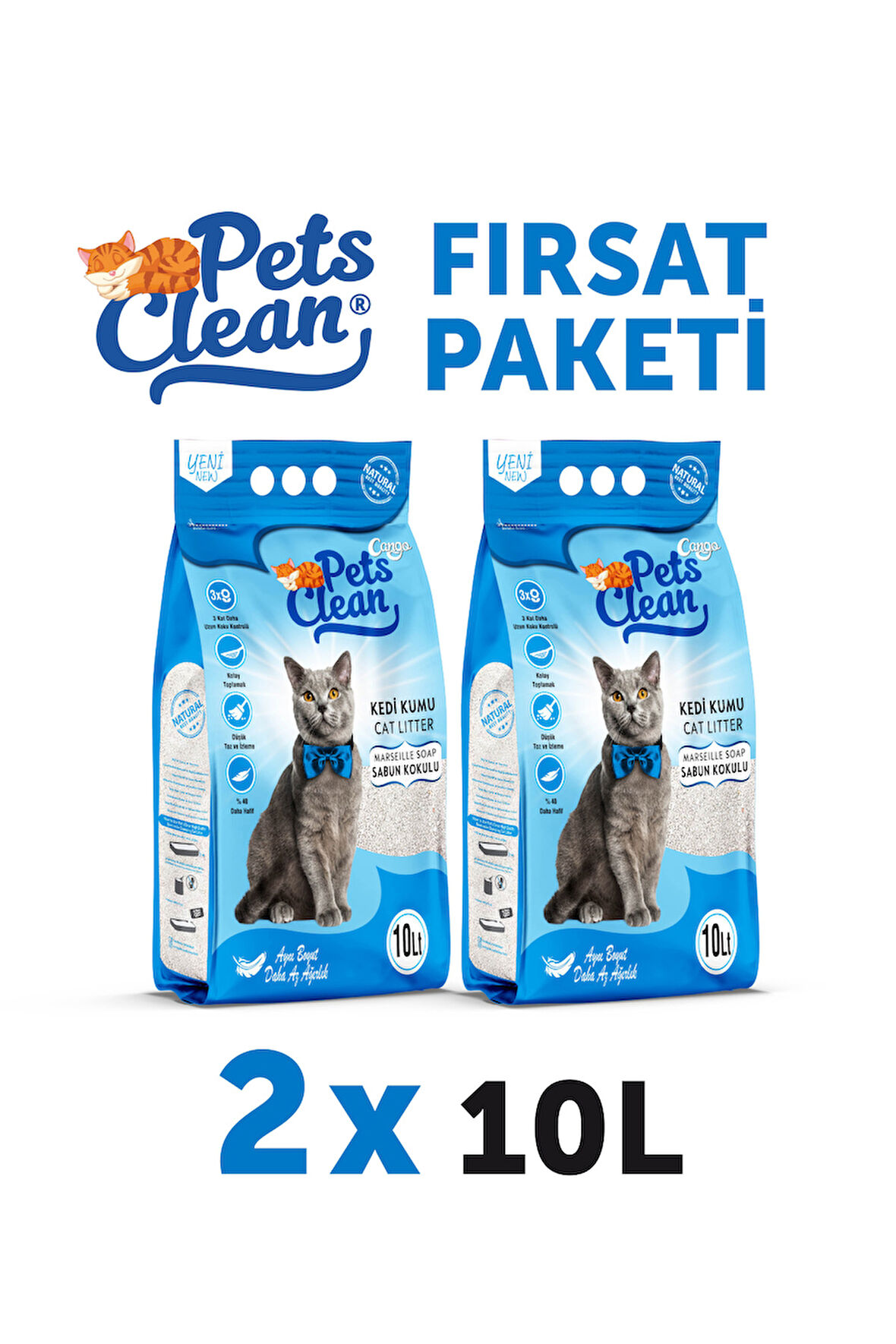 Pets Clean Kedi Kumu Marsilya Sabun Kokulu 10Lt 2Li