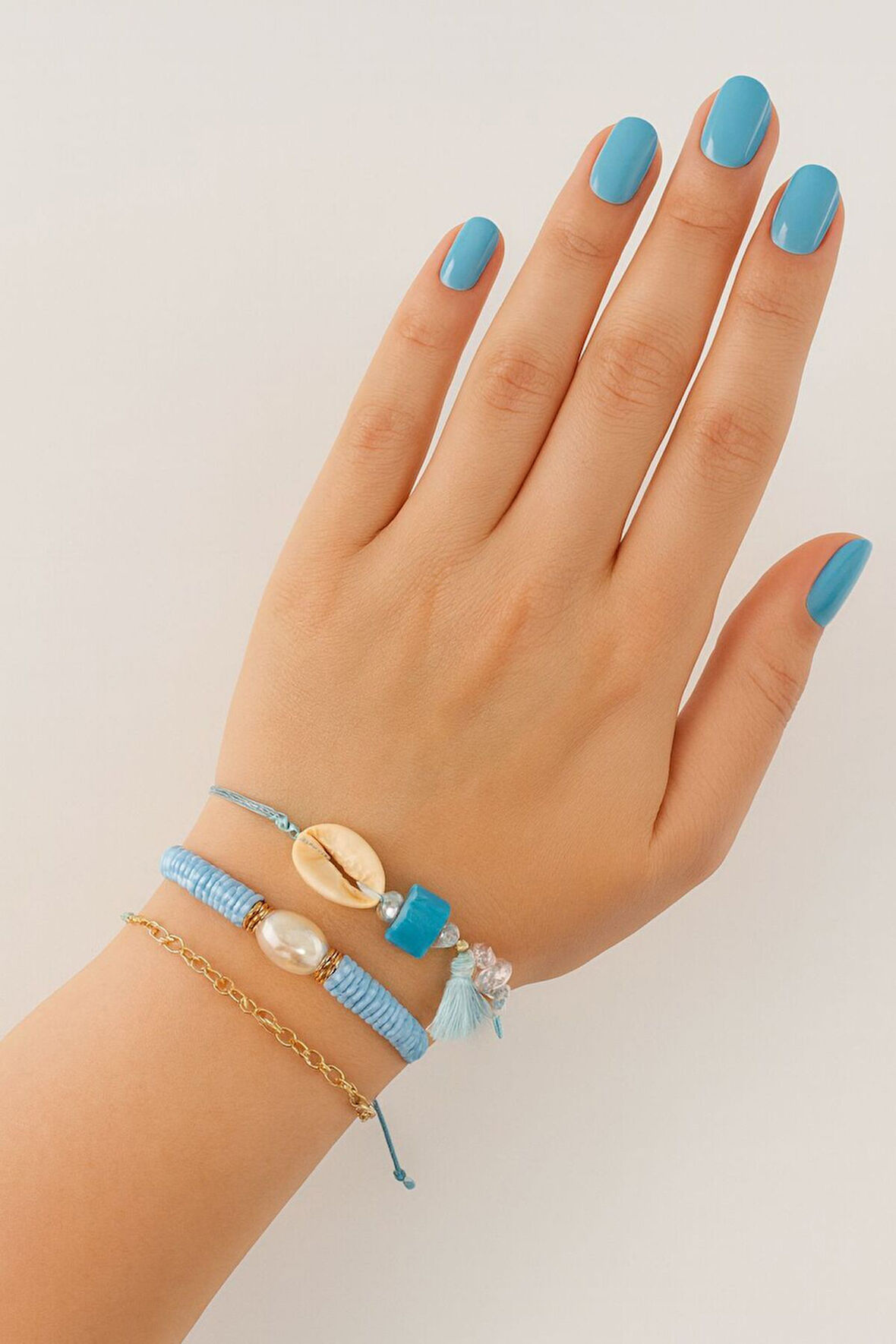 3lü deniz kabuğu incili boncuklu püsküllü asansörlü lastikli ip bileklik. Kadın ip bileklik halhal