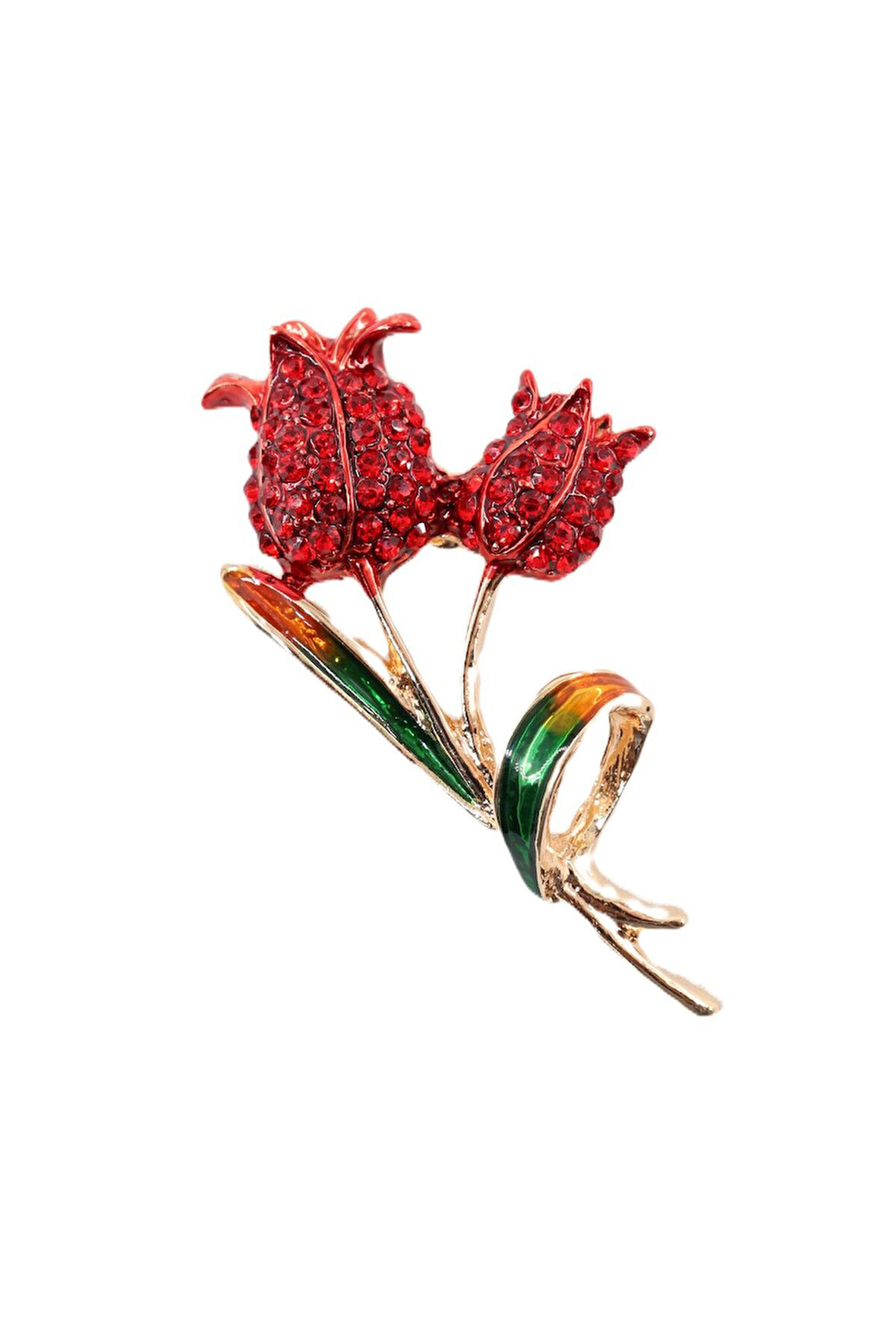 Kırmızı lale broş. Yaka iğnesi lale broş. Taşlı tasarım lale broş. Kadın broş. Broş. Lale broş.
