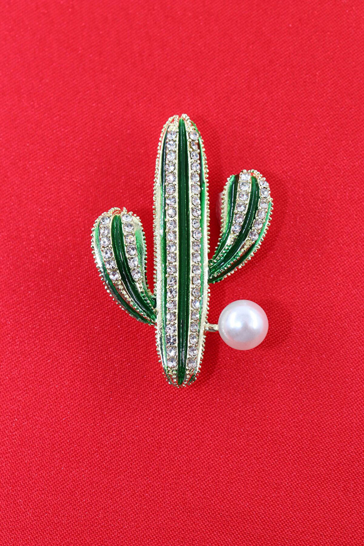 Kristal taşlı incili kaktüs broş. Yaka iğnesi broş. Taşlı kaktüs broş. Kadın broş. Broş. Kaktüs broş