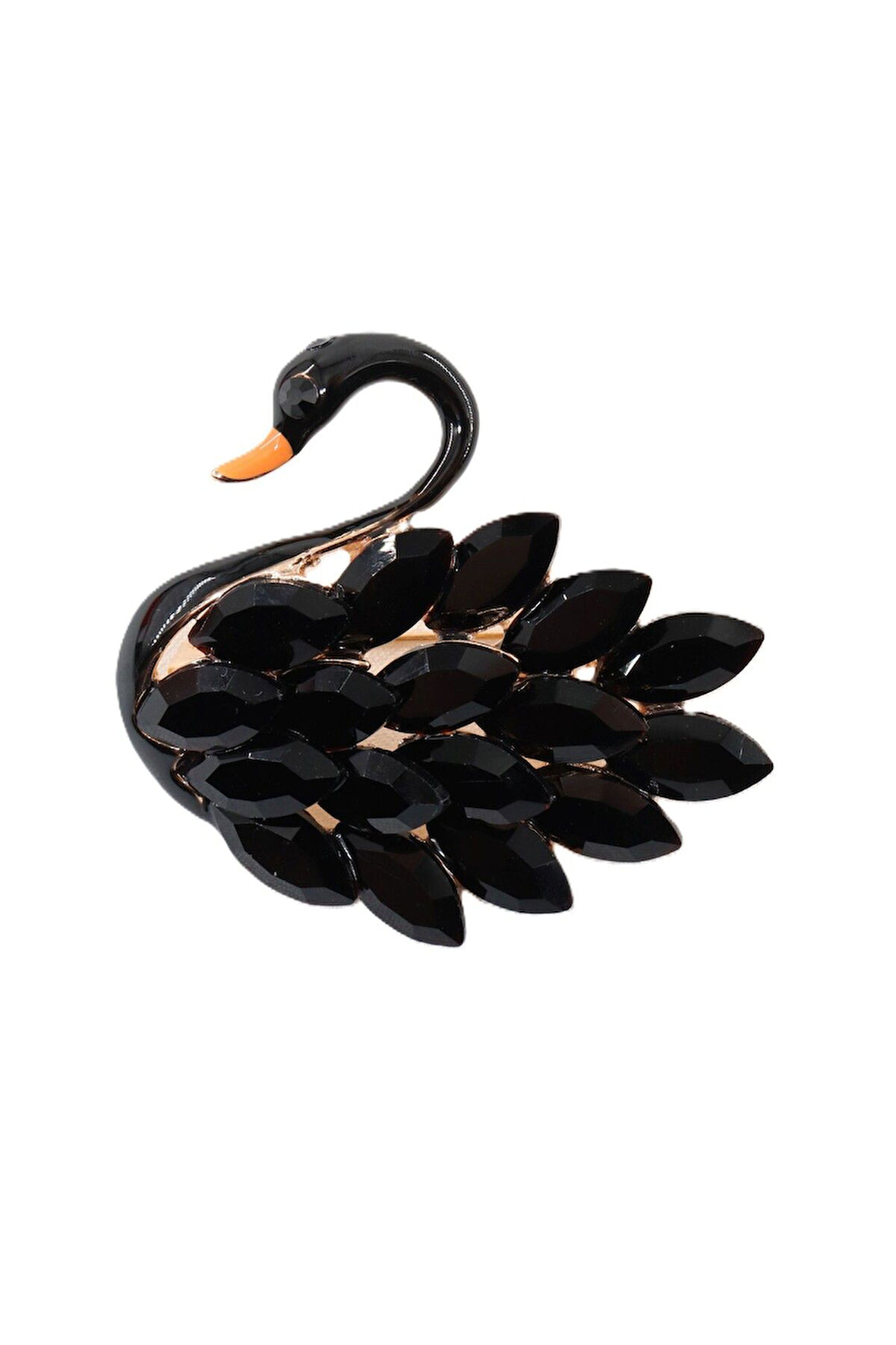 Siyah kuğu broş. Yaka iğnesi broş. Pırlanta taşlı tasarım kuğu broş. Kadın broş. Broş. Kuğu broş.