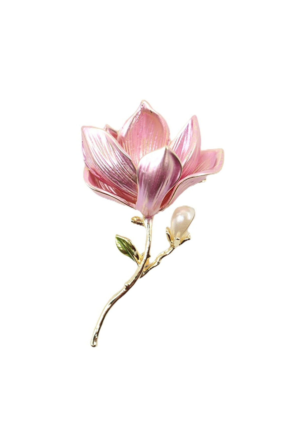 İncili manolya broş. Yaka iğnesi manolya broş. Tasarım manolya broş. Kadın broş. Manolya broş.