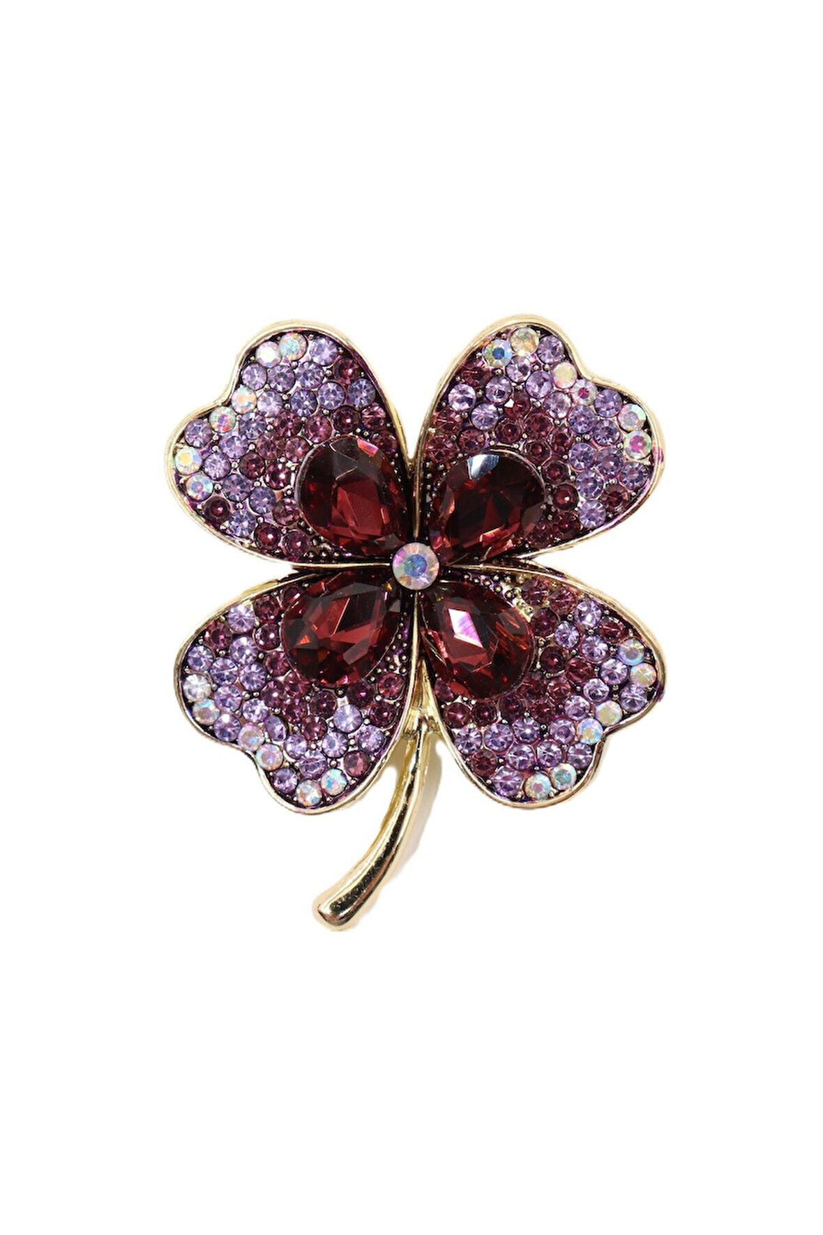 Dört yapraklı yonca broş. Yaka iğnesi yonca broş. Taşlı tasarım yonca broş. Kadın broş. Yonca broş.