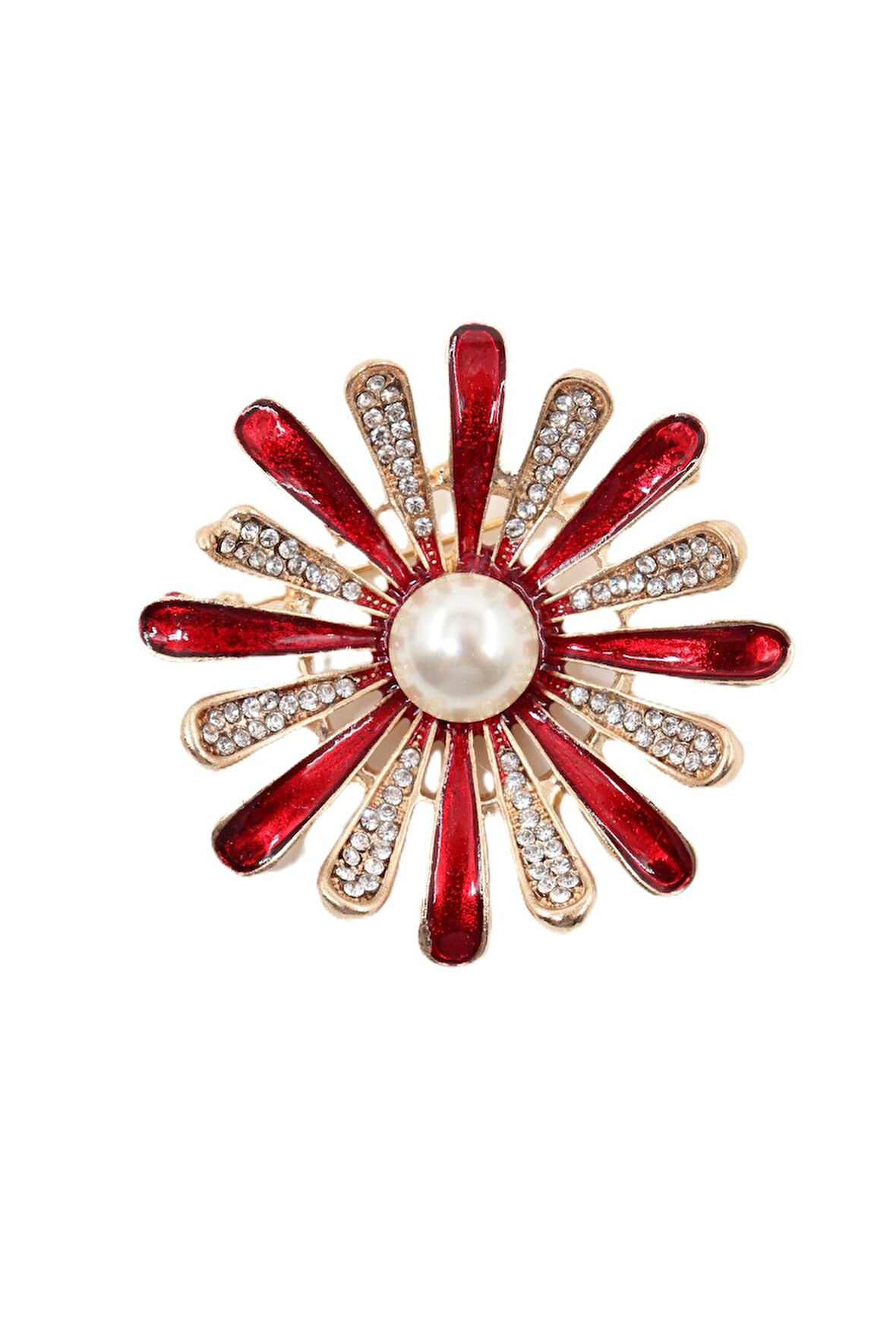 Zirkon taşlı incili papatya broş. Yaka iğnesi papatya broş. Taşlı incili kadın broş. Papatya broş.