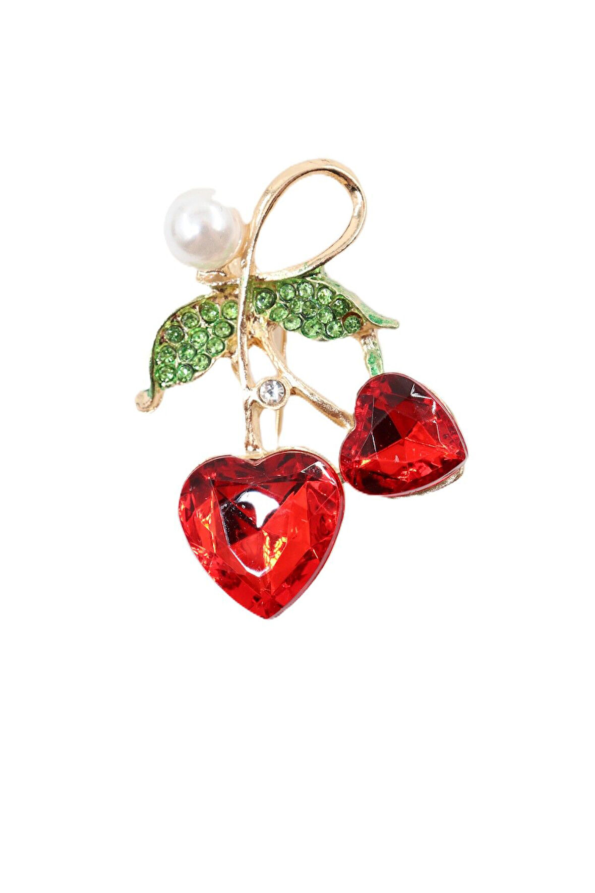 Yakut kiraz broş. Yaka iğnesi kiraz broş. Taşlı tasarım yakut kirazlı broş. Kadın broş. Kiraz broş.