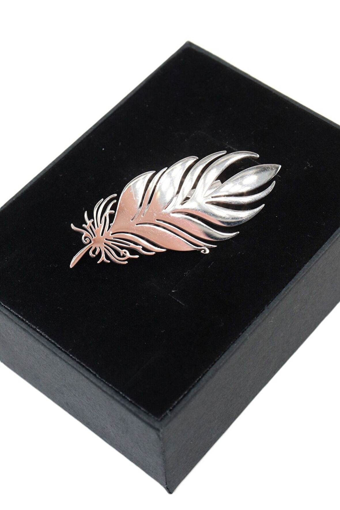 Çelik silver kuş tüy broş. Yaka iğnesi kuş tüyü broş. Erkek broş. Kadın broş. Kuş tüylü broş.