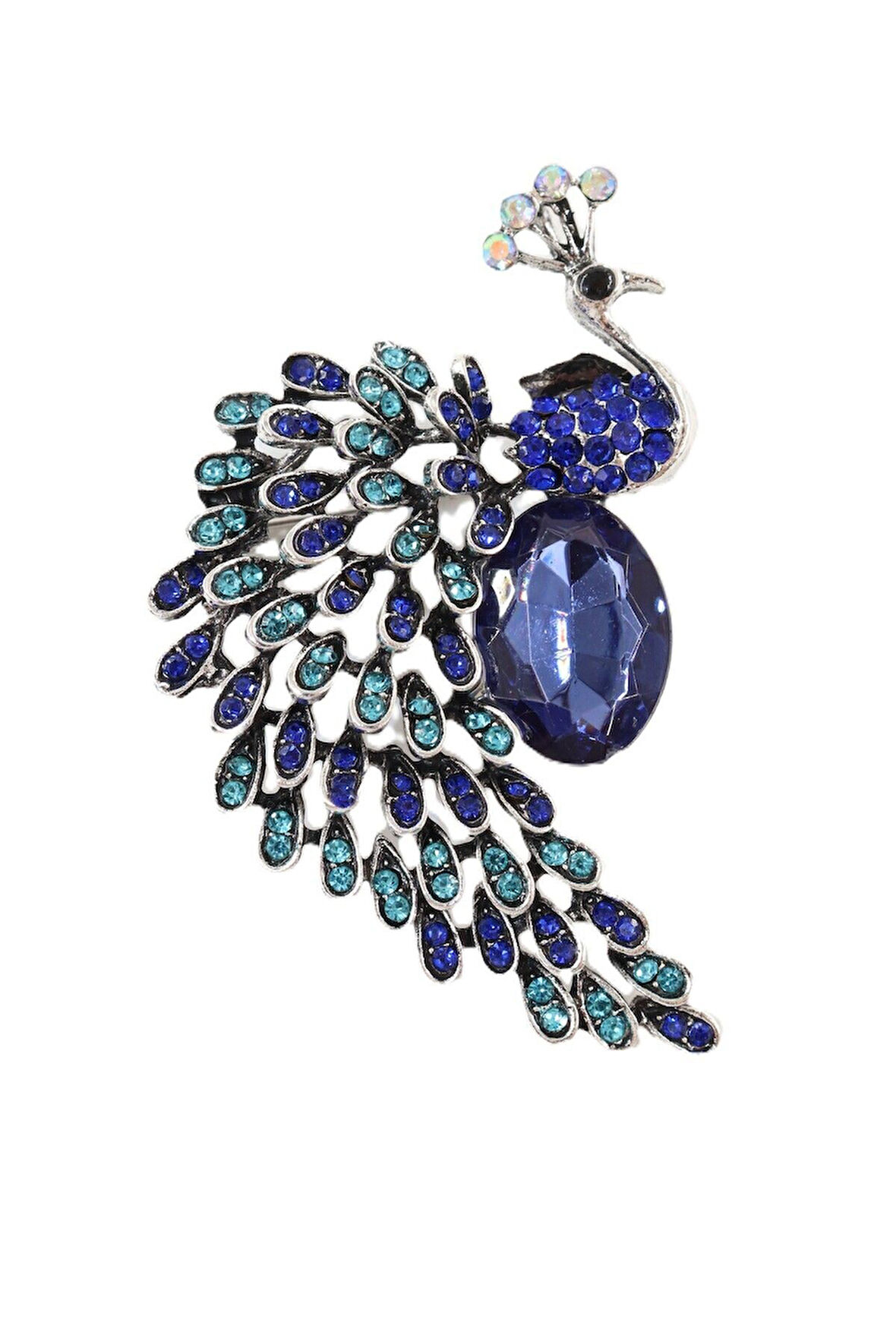 Safir tavus kuşu broş. Yaka iğnesi tavus kuşu broş. Taşlı tasarım broş. Kadın broş. Tavus kuşu broş.