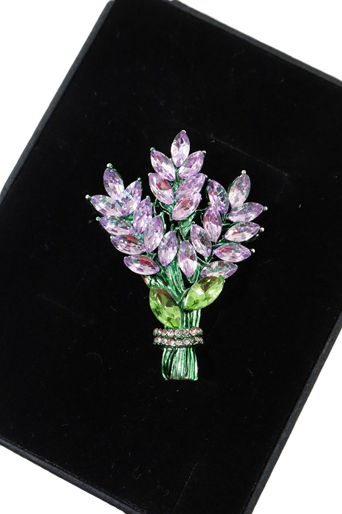 Lavanta çiçeği broş. Pırlanta taşlı lavanta broş. Yaka iğnesi lavanta broş. Kadın broş. Lavanta broş