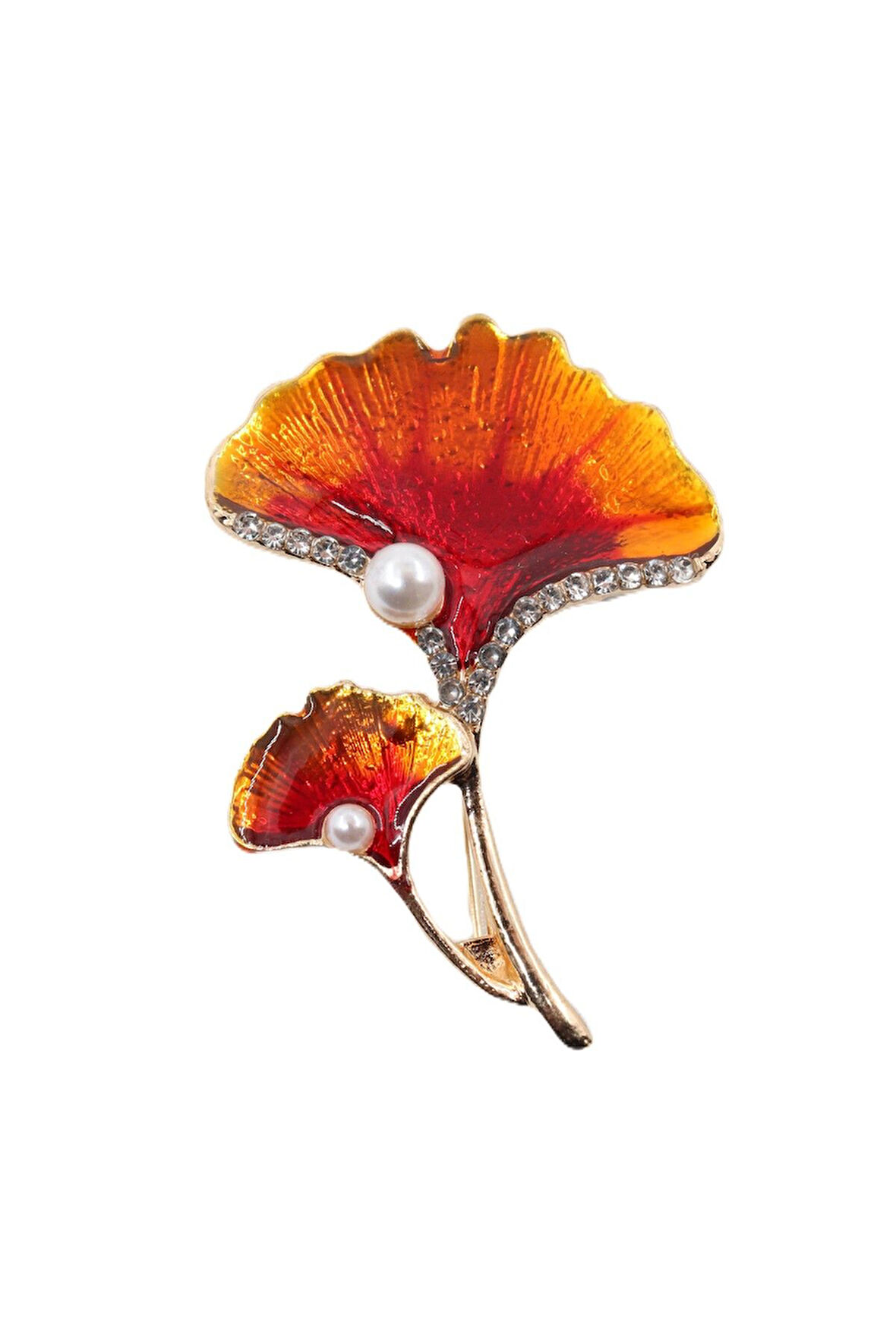 Ginkgo yaprağı incili taşlı broş. Yaka iğnesi broş. Kadın broş. Çiçek broş. Ginkgo broş. Gold broş.