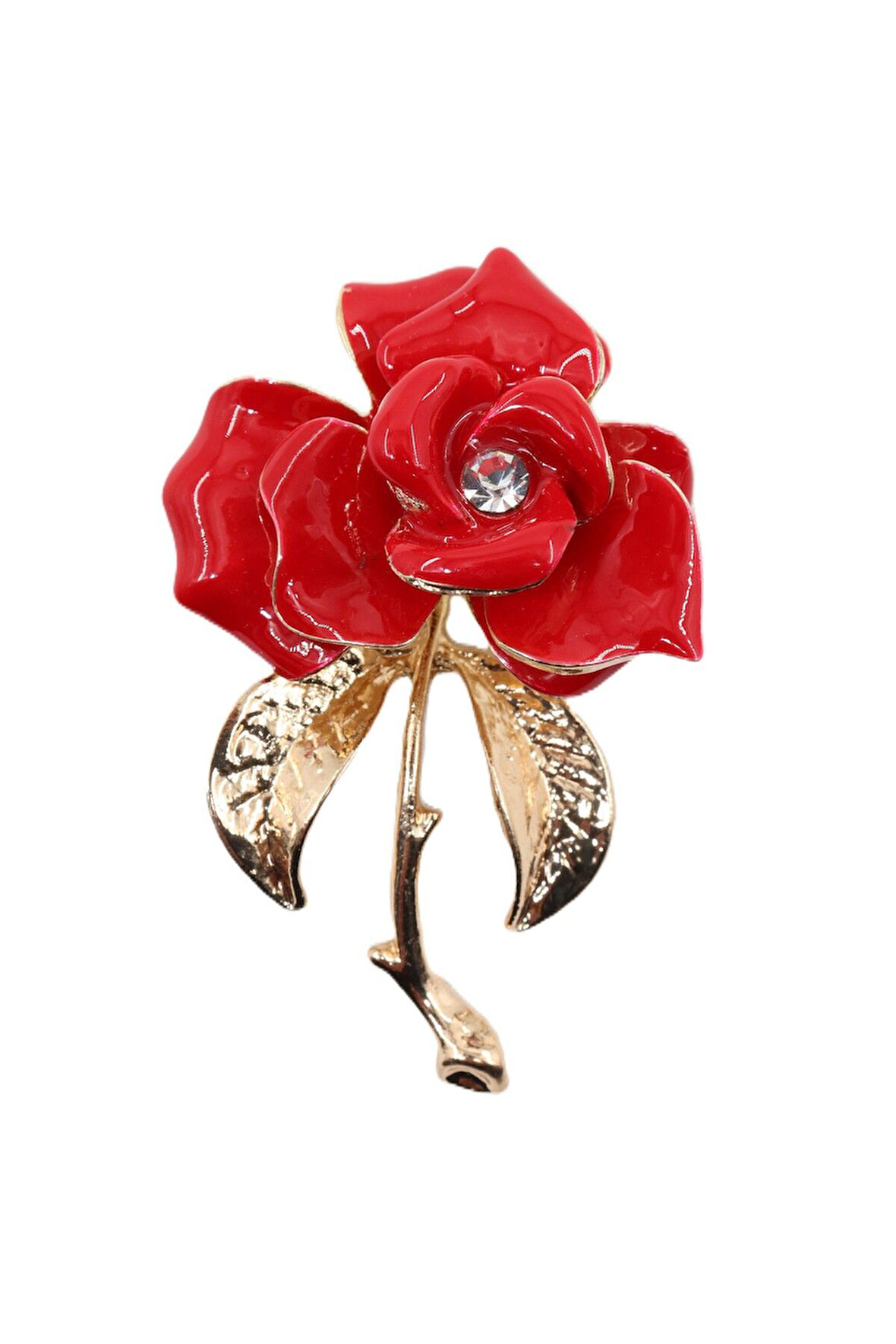 Kırmızı gül broş. Taşlı broş. Gold broş. Yaka iğnesi broş. Çiçek broş. Gül broş Erkek kadın broş.