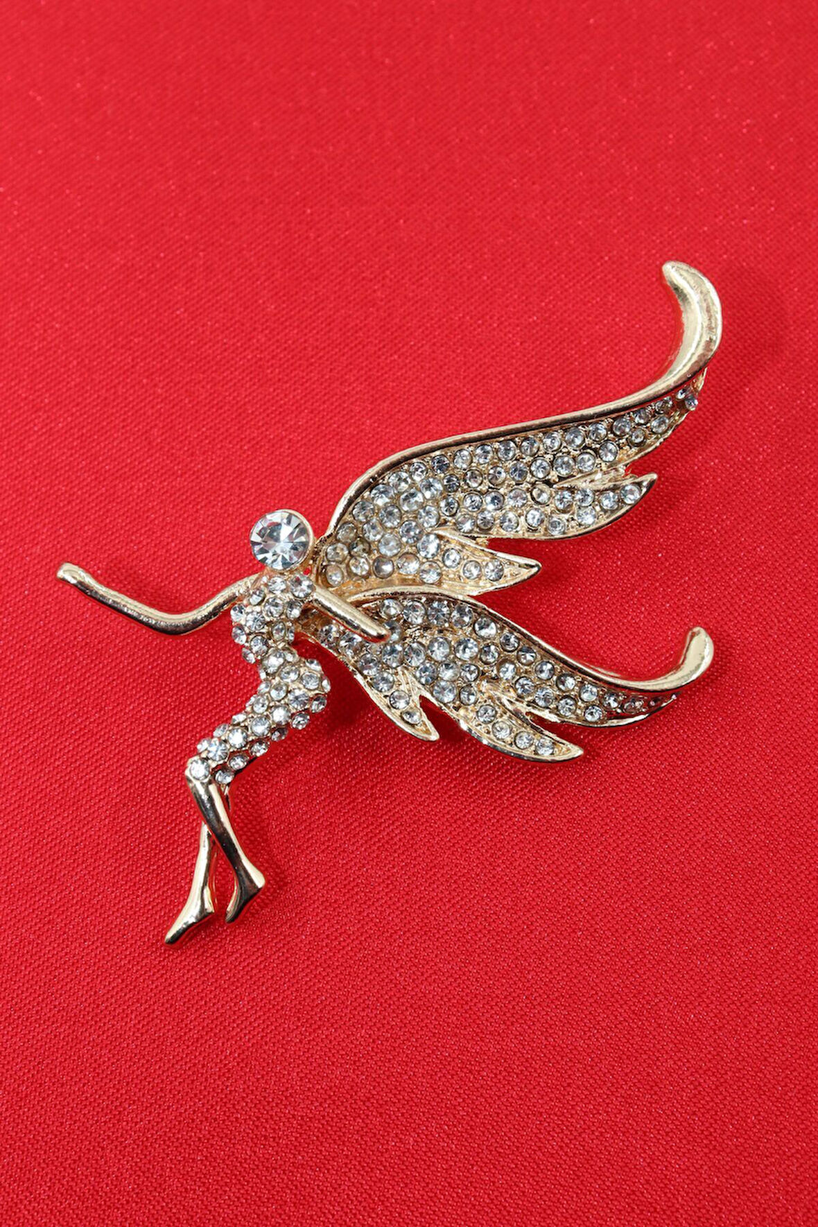 Melek broş. Taşlı tasarım broş, gold melek broş. Yaka iğnesi broş. Kadın broş. Broş.