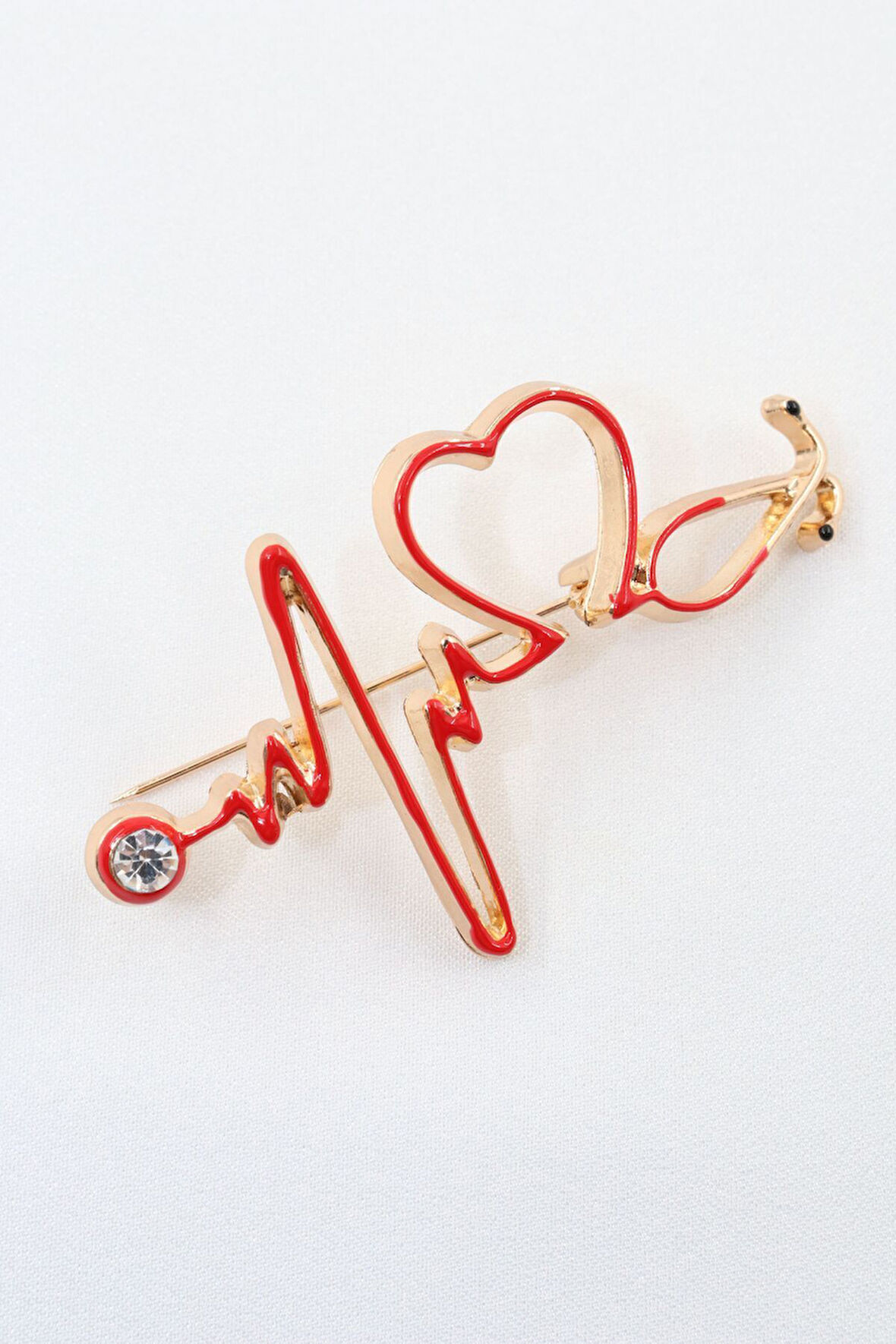 Stetoskop doktor broş. Taşlı tasarım broş. Yaka iğnesi broş. Kadın broş. Erkek broş. Broş.