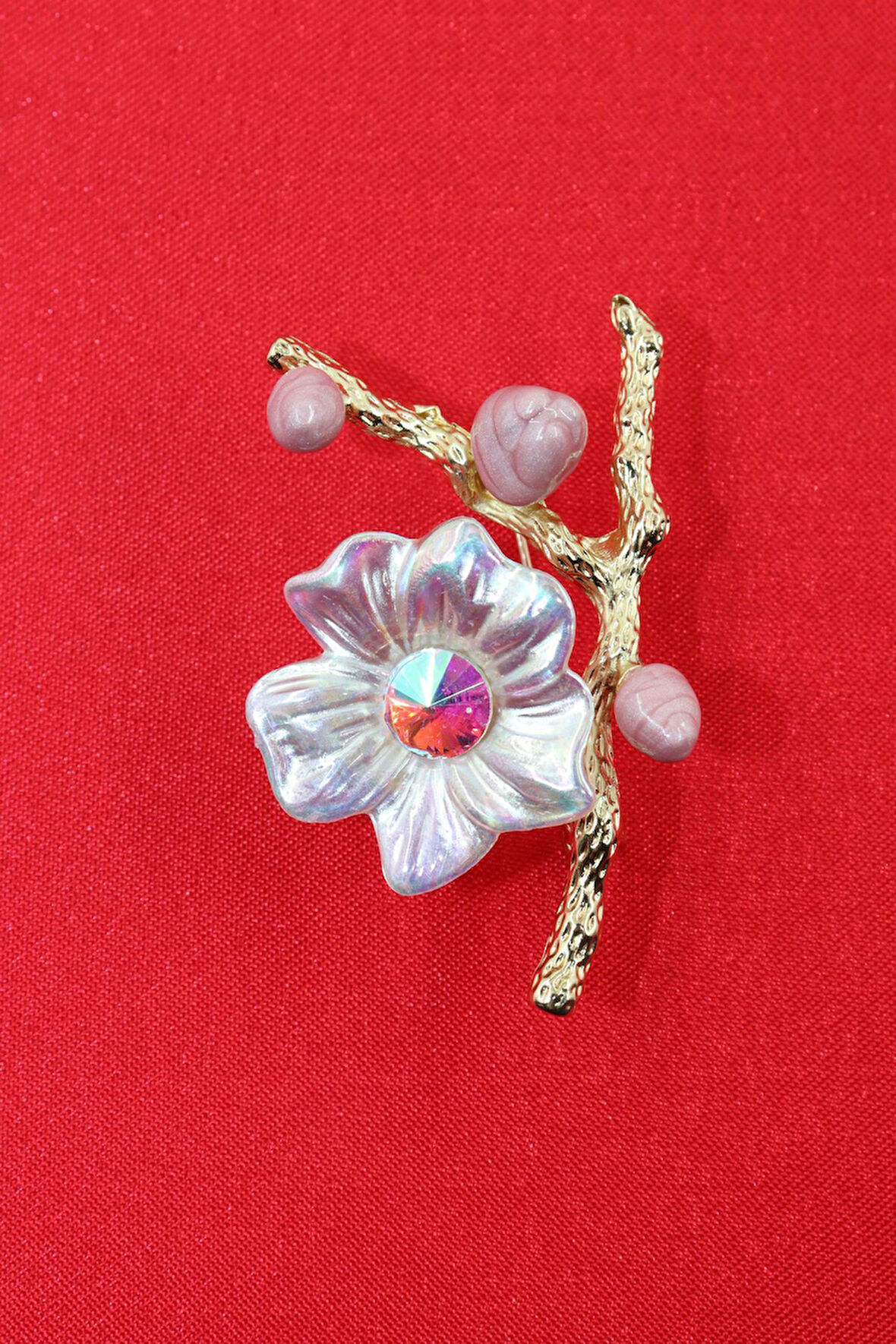 Çiçekli Erik Dalı Broş. Erik Çiçeği Broş. Yaka Iğnesi Broş. Erkek Kadın Broş. Taşlı Broş, Gold Broş.