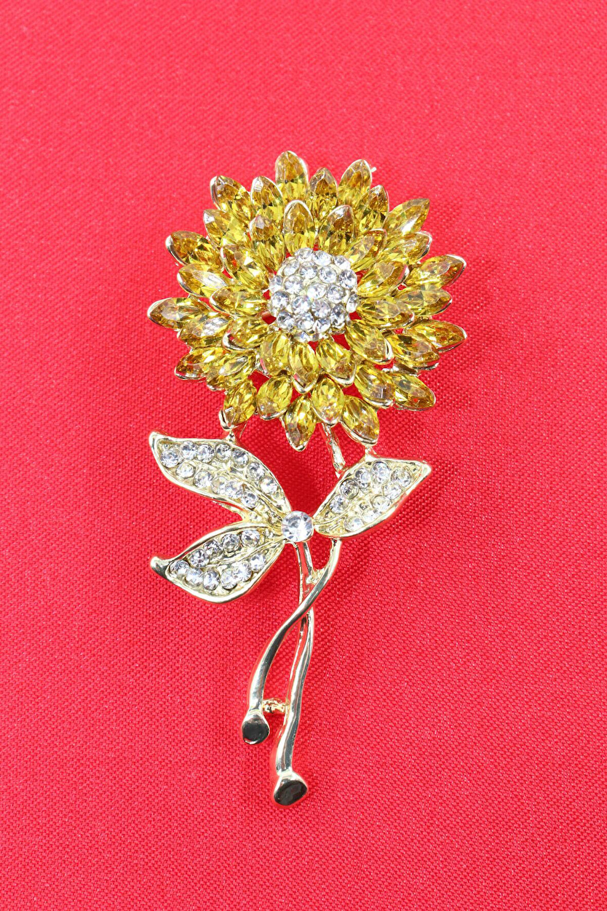Ayçiçeği Broş. Taşlı Tasarım Ay Çiçekli Broş. Yaka Iğnesi Broş. Kadın Broş. Broş