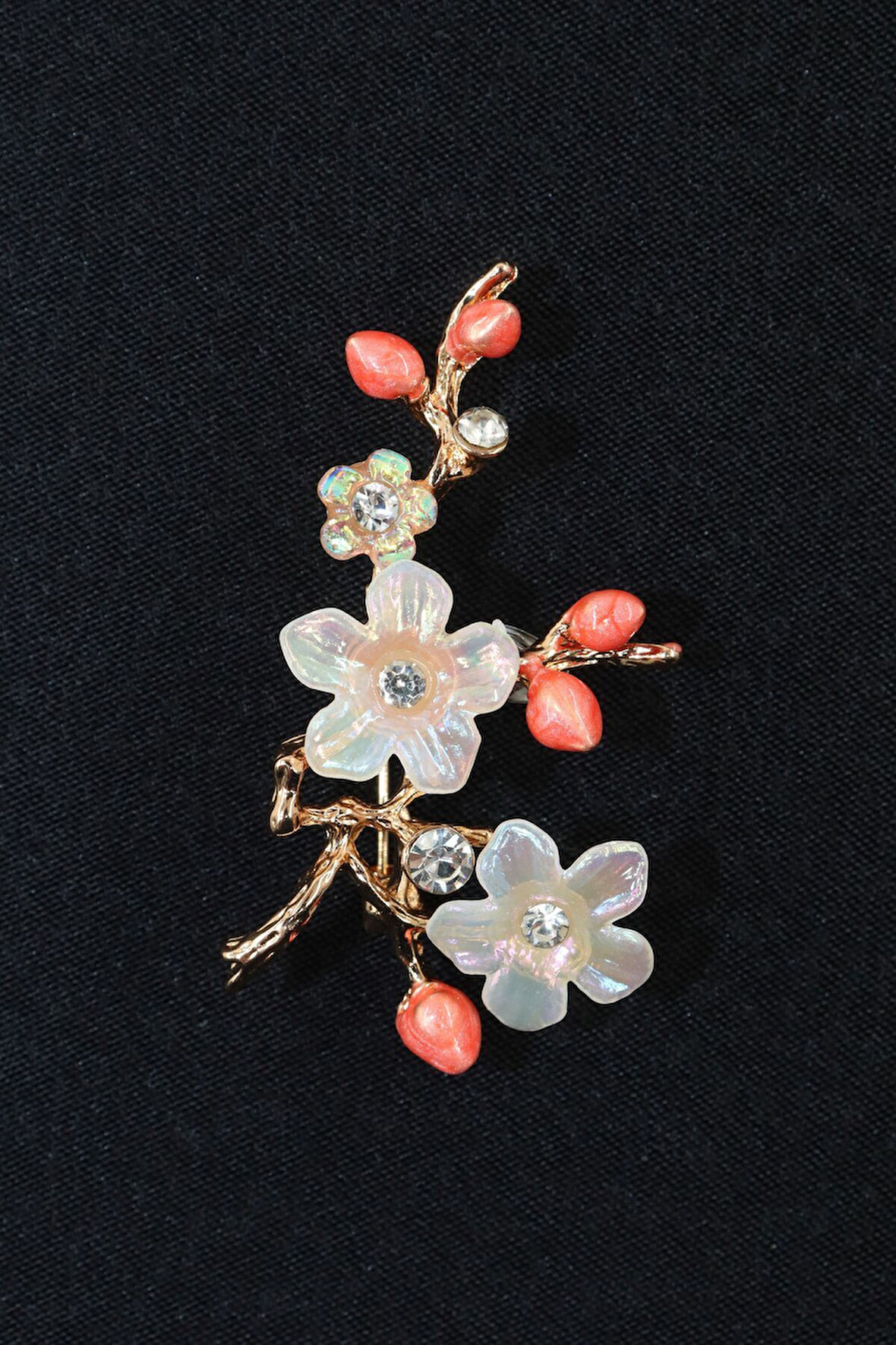 Kiraz çiçeği broş. Yaka iğnesi broş. Taşlı tasarım kiraz çiçeği broş. Kadın broş. Broş