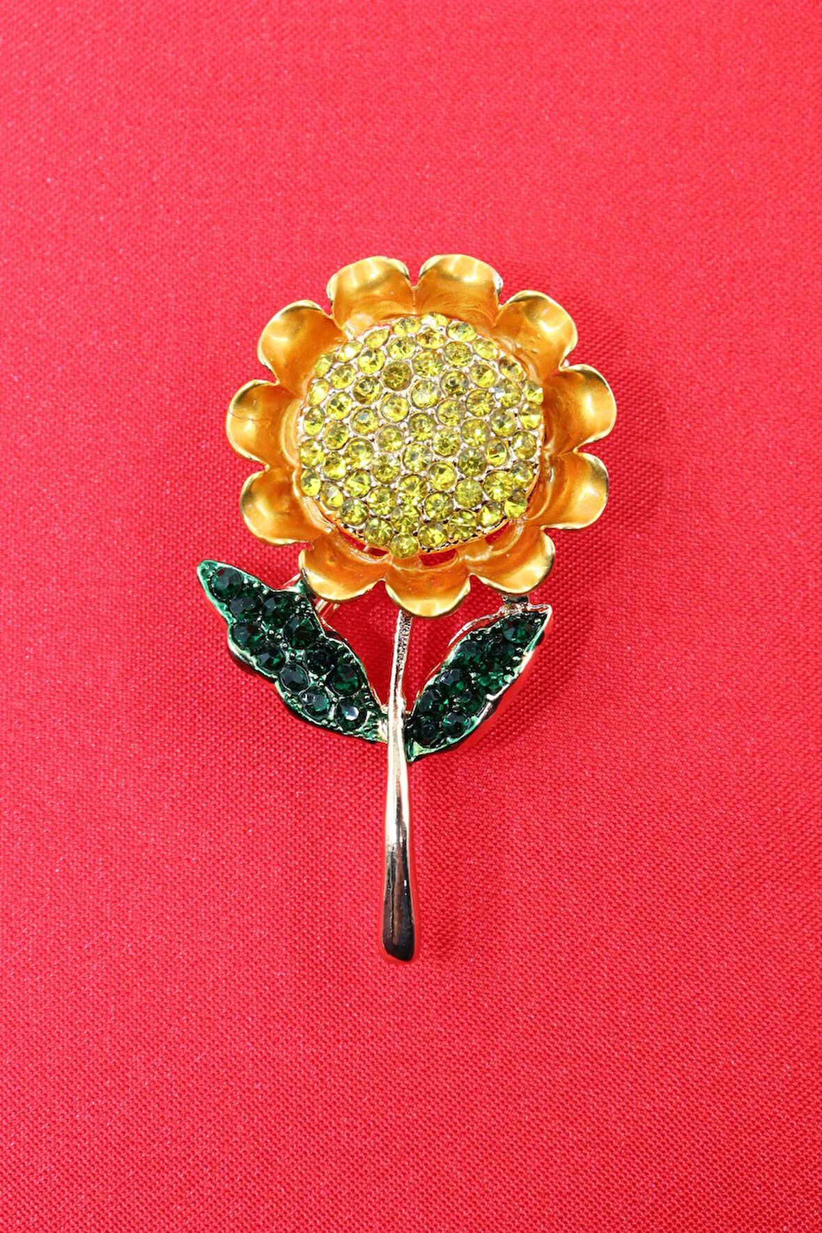 Ayçiçeği broş. Kristal taşlı tasarım ay çiçeği broş. Yaka iğnesi ay çiçekli broş. Kadın broş. Broş.