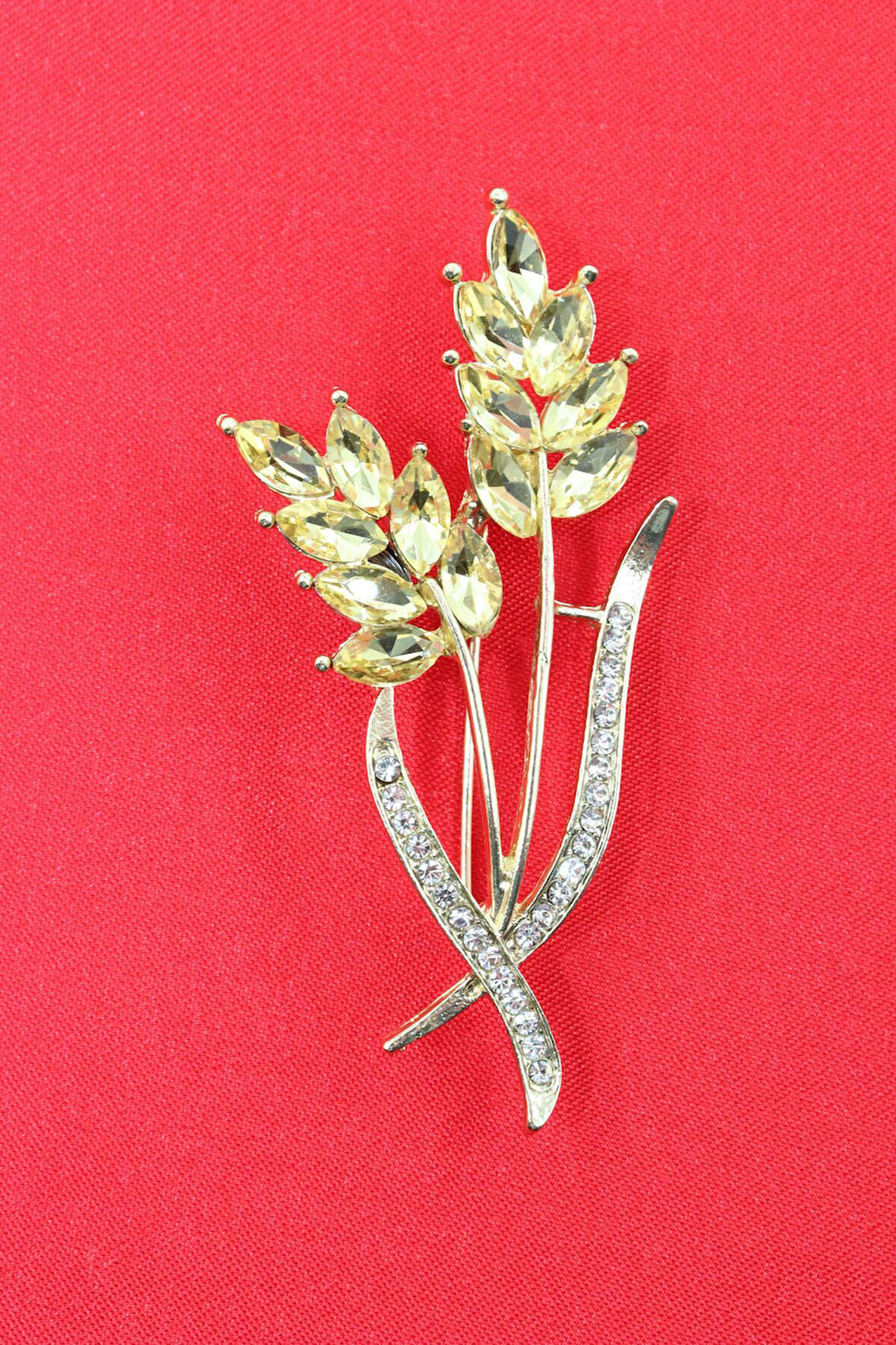 Gold buğday başağı broş. Taşlı tasarım broş. Yaka iğnesi broş. Buğday başağı broş. Kadın broş. Broş.