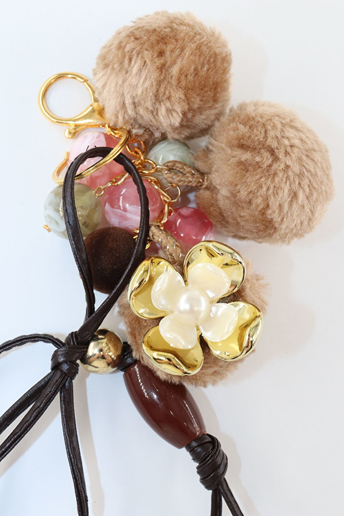 Çoklu anahtarlık çanta süsü charm. Araba ayna süsü. Anahtarlık peluş top örme ip boncuk çanta charmı