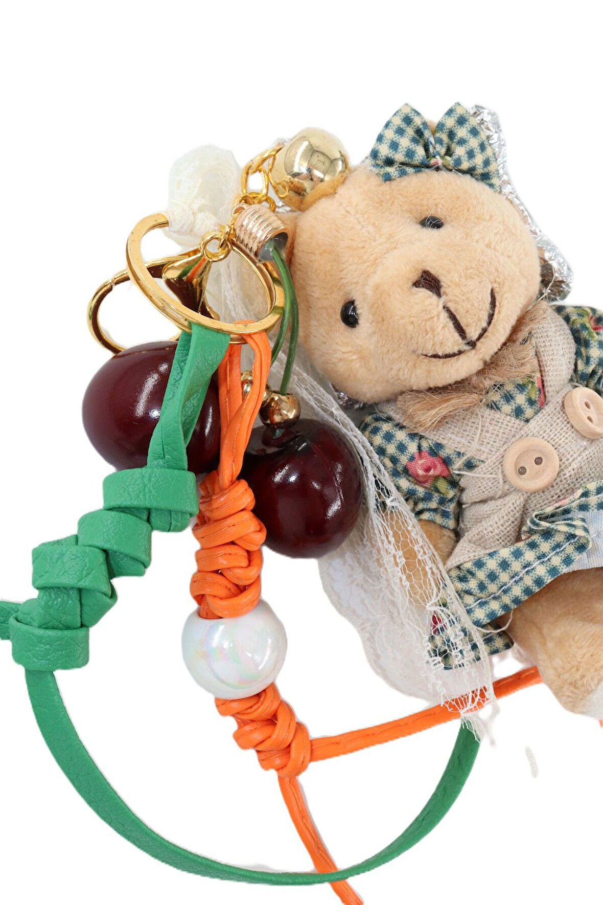 Anahtarlık Çanta Charm.ayna Süsü. Çanta Aksesuarı.anahtarlık Peluş Ayıcık Örme Ip Kiraz Çanta Charmı