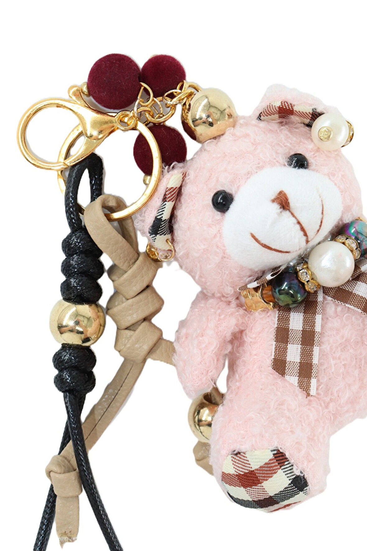 Anahtarlık Çanta Charm. Ayna Süsü. Çanta Aksesuarı. Anahtarlık Küpeli Peluş Ayıcık Ip Çanta Charmı.