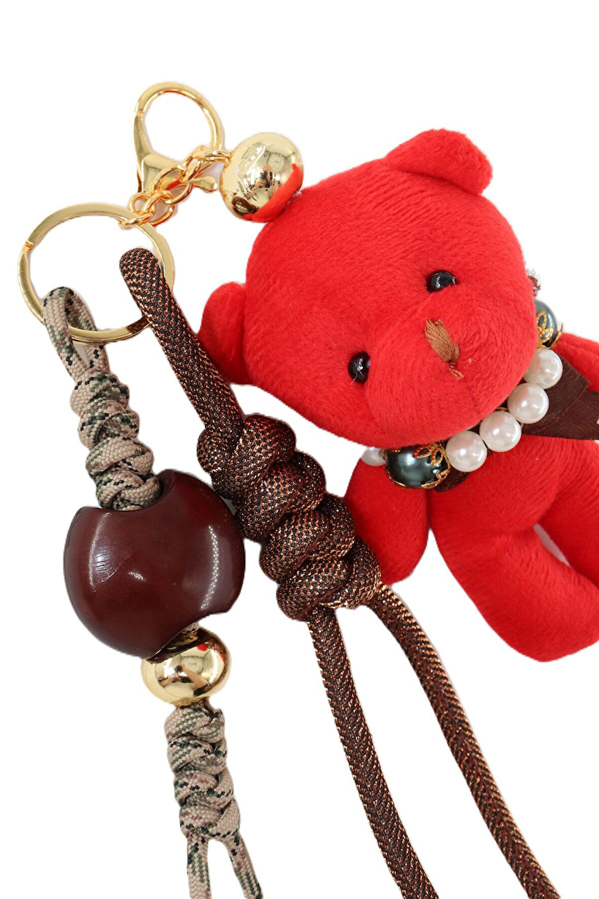 Anahtarlık Çanta Charm. Ayna Süsü.çanta Aksesuarı. Anahtarlık Inci Kolyeli Peluş Ayıcık Çanta Charmı