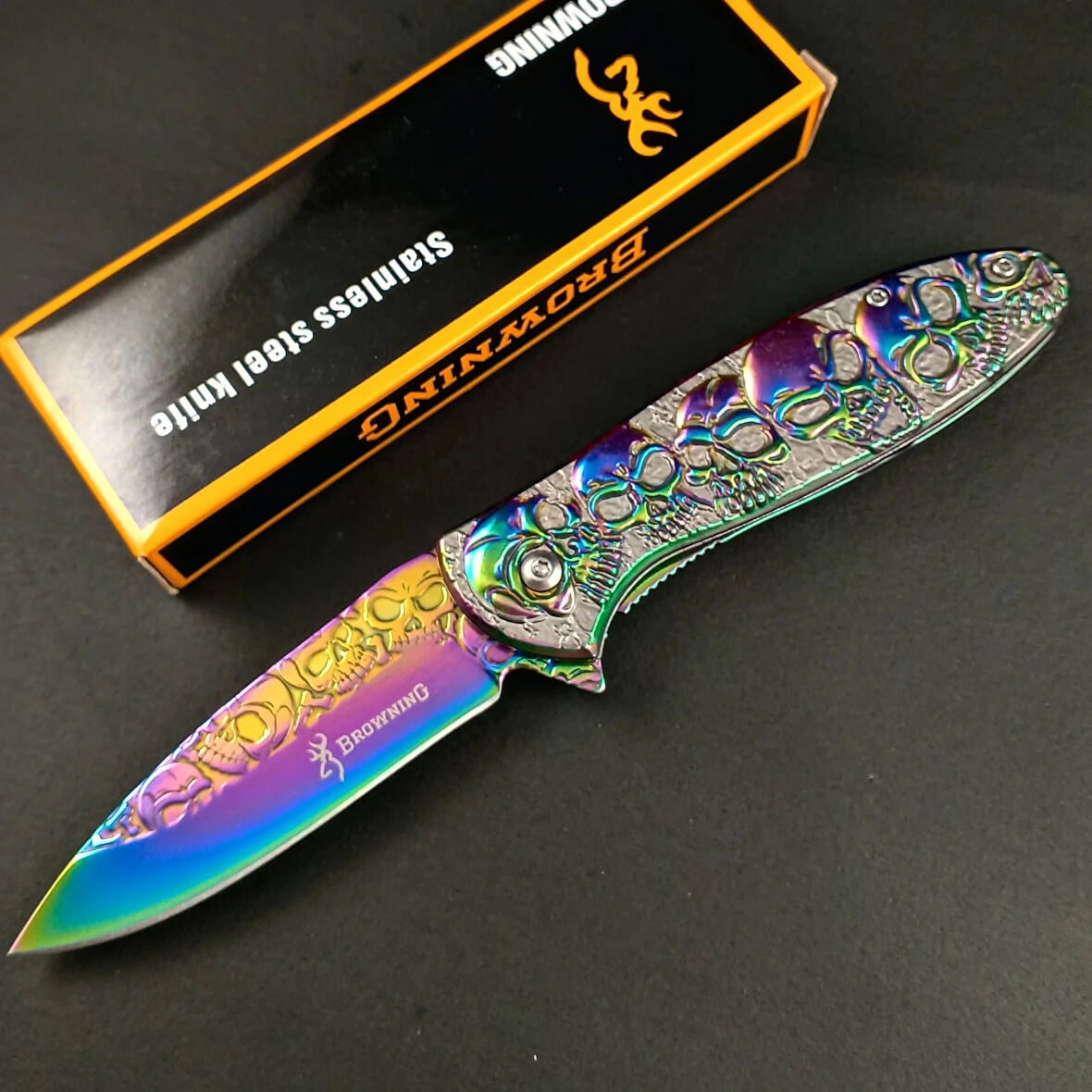 AlsepeteAvm 2955RB Gökkuşağı Kuru Kafa Desenli Kamp Çakısı