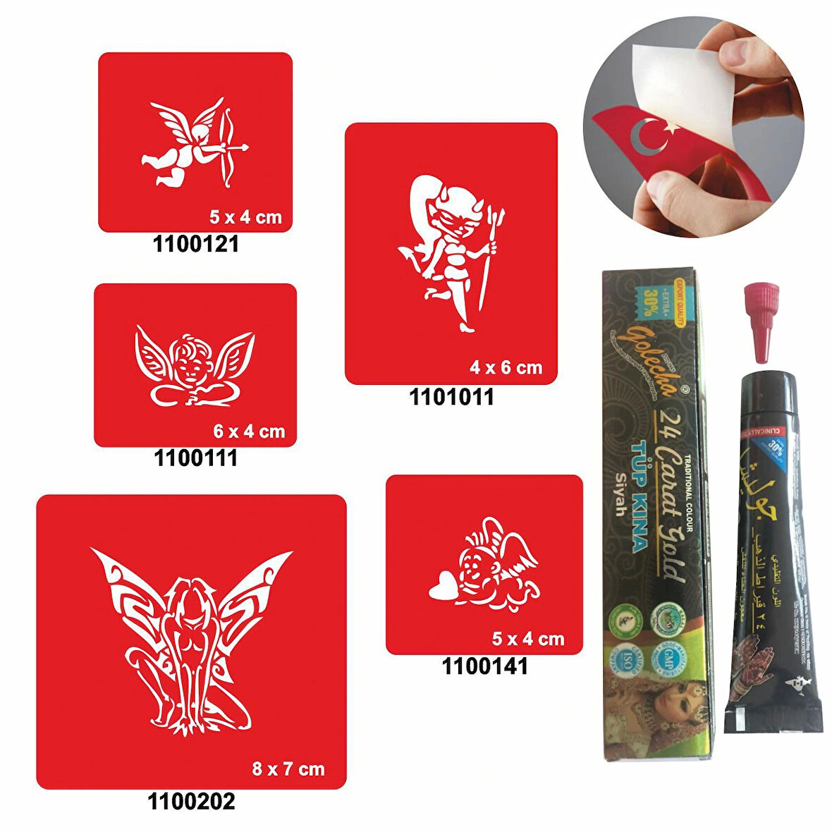 Melek ve Kanat Desenleri Kına ile Geçici Dövme Yapma Seti
