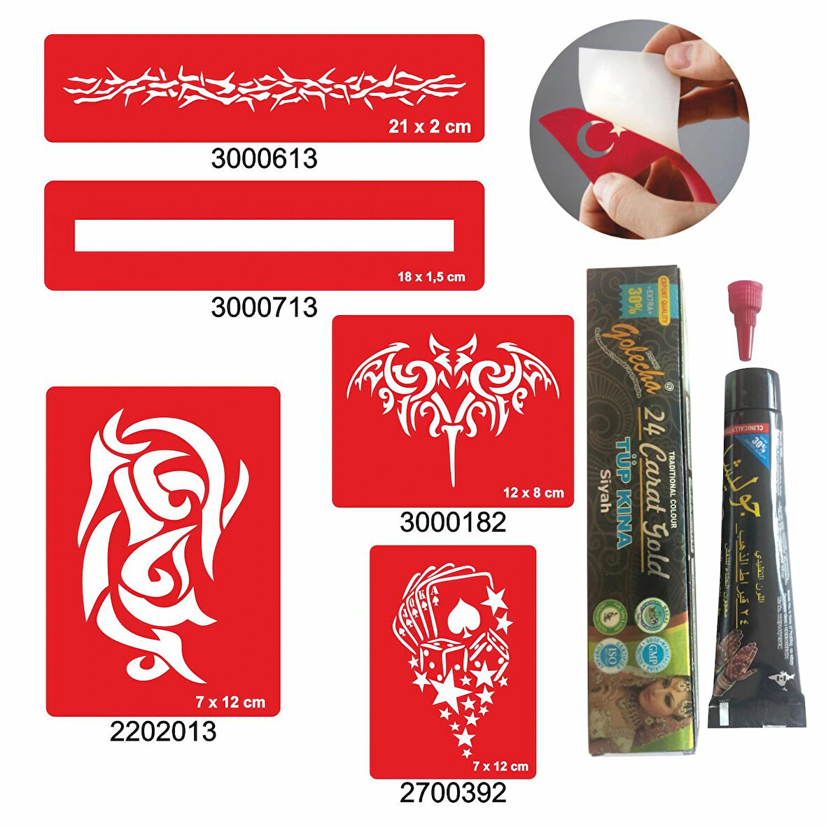 Tribal Zincir Desenleri Hint Kınası ile Geçici Dövme Yapma Seti