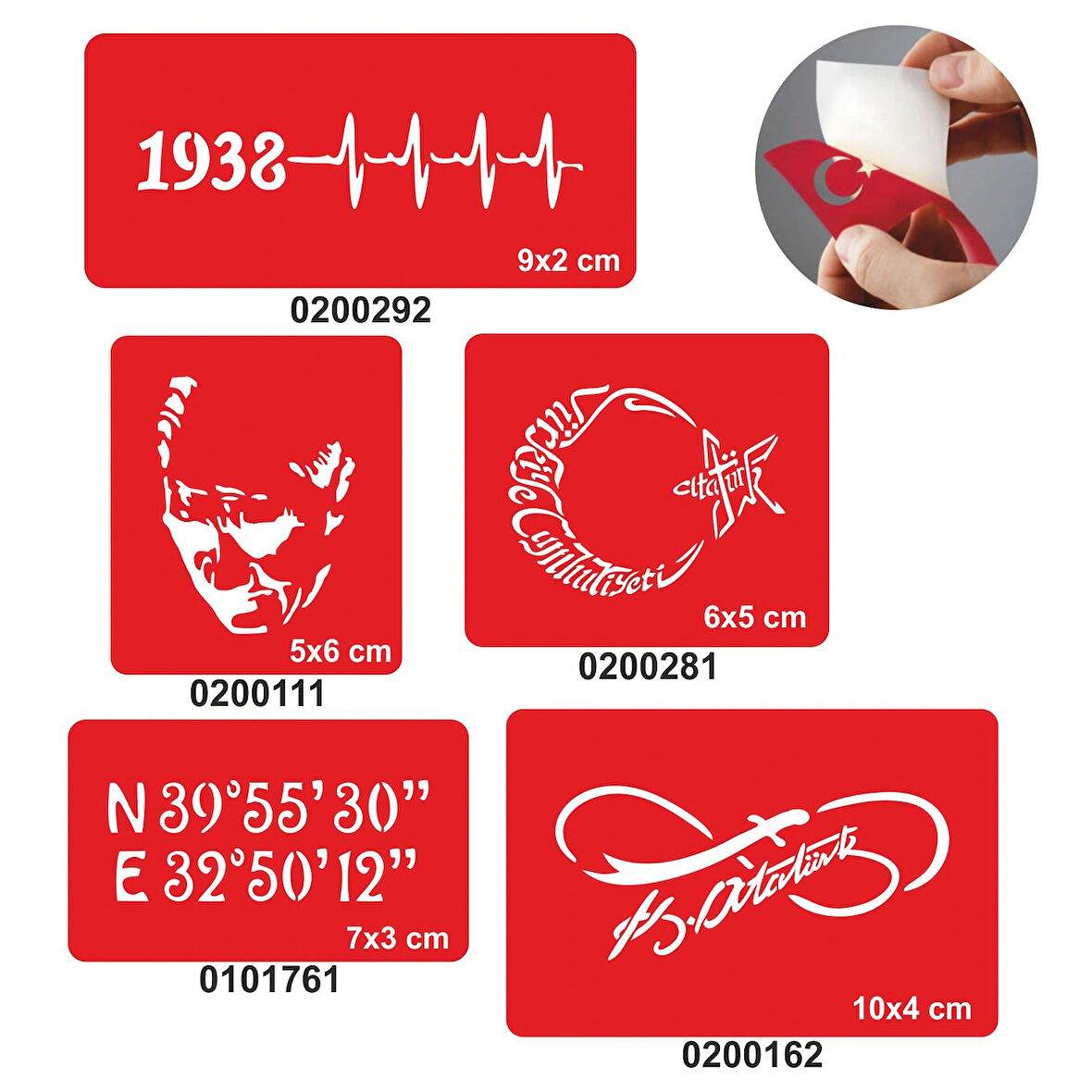 Türkiye Cumhuriyeti 5 li Set Geçici Dövme Kına Şablonu