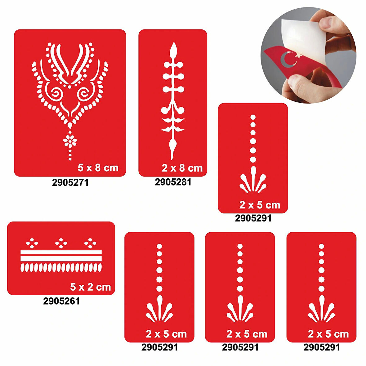 Çiçekli Kubbe 5'li Set Geçici Dövme Kına Şablonu