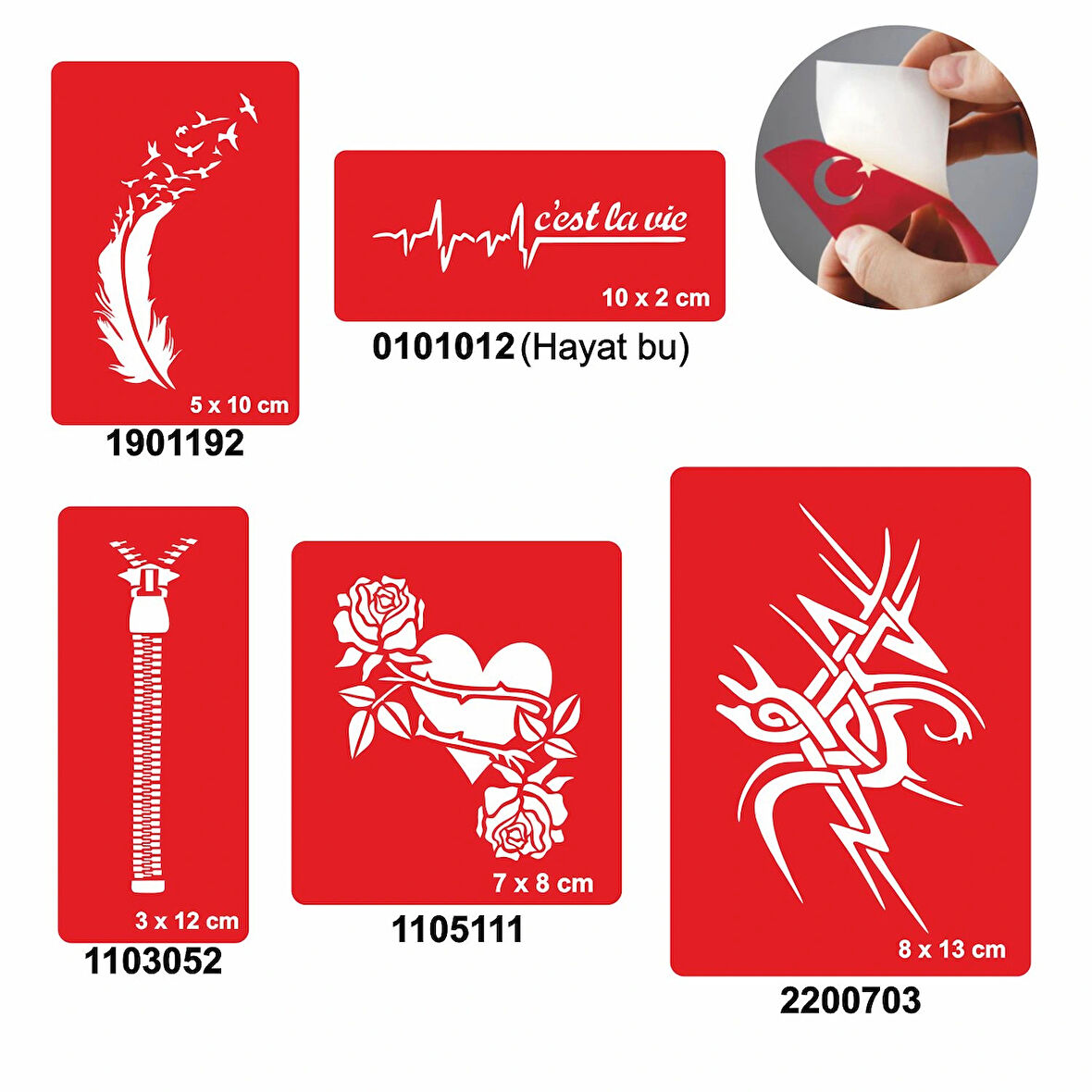 Yara Faça İzi Kapatma Dövme Şablonu Seti Kalp Fermuar