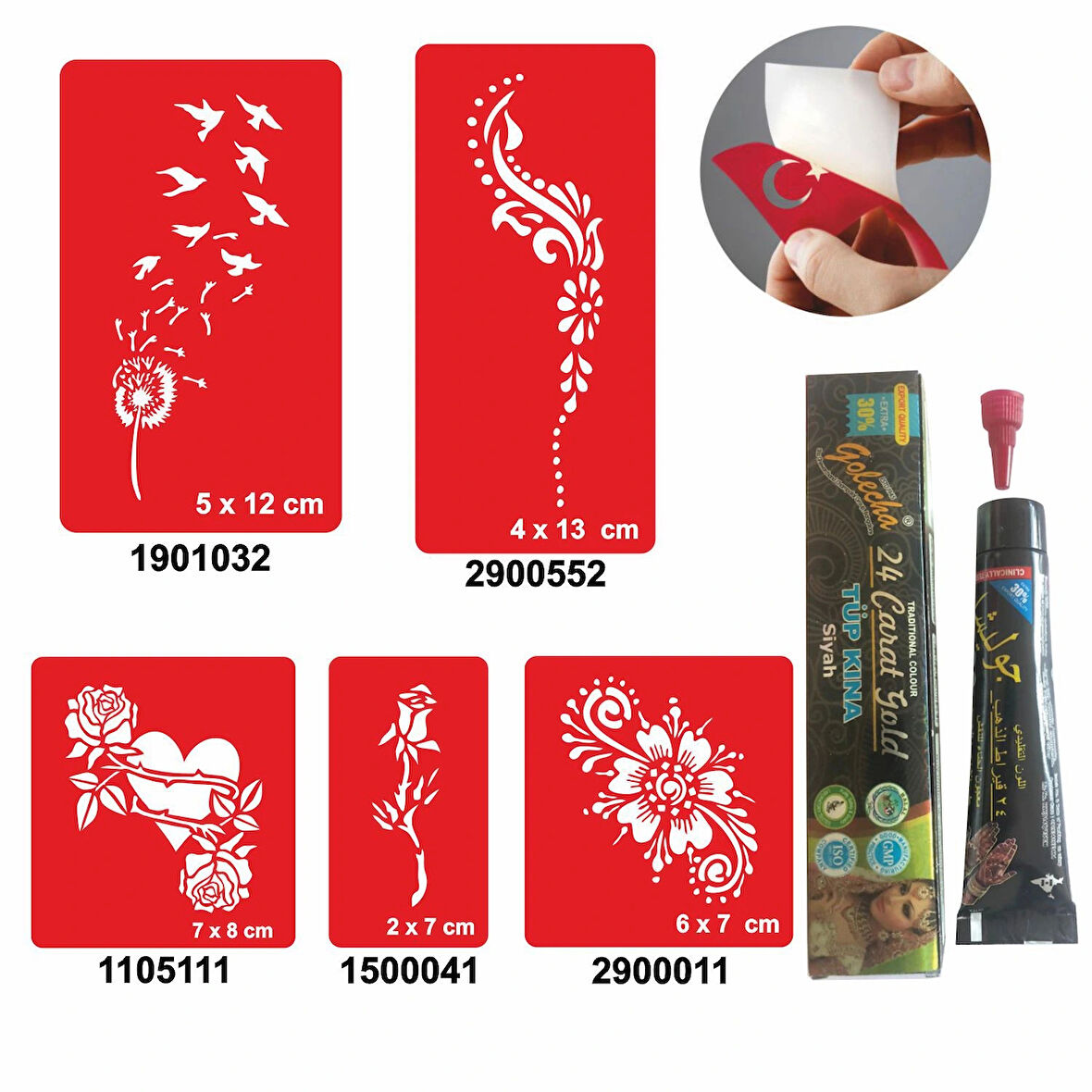 Tüy ve Çiçek Desenleri Hint Kınası ile Geçici Dövme Yapma Seti