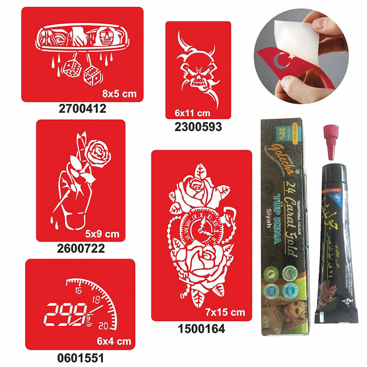 İbre Hız Desenleri Hint Kınası ile Geçici Dövme Yapma Seti