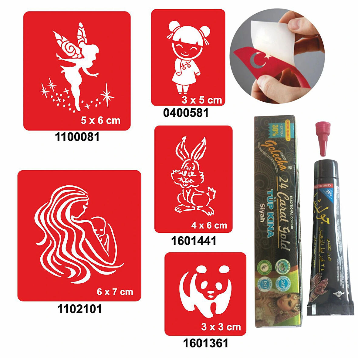 Anne Şefkati Desenleri Hint Kınası ile Geçici Dövme Yapma Seti