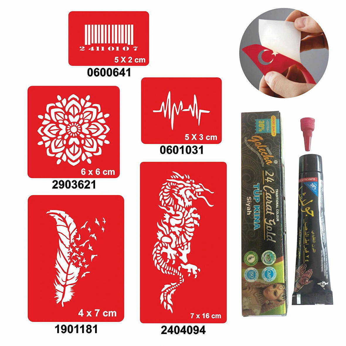 Örtücü Kapatma Desenleri Hint Kınası ile Geçici Dövme Yapma Seti