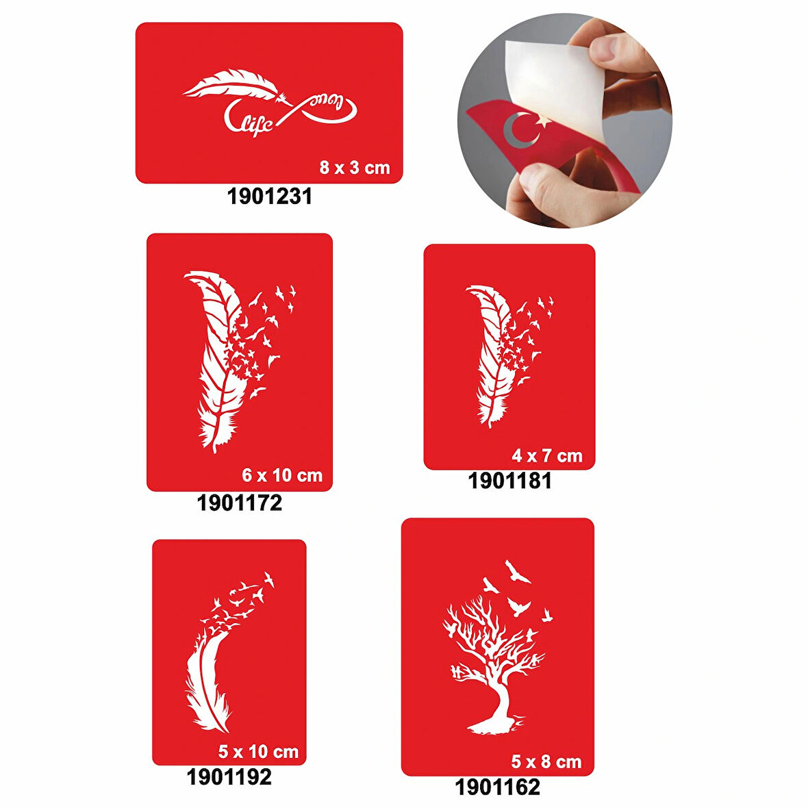 Kuş Tüyleri 5'li Set Geçici Dövme Kına Şablonu