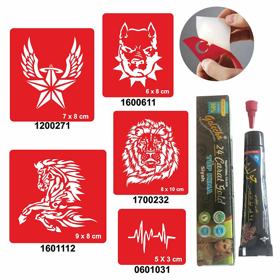 Vahşi Hayvan Desenleri Hint Kınası ile Geçici Dövme Yapma Seti