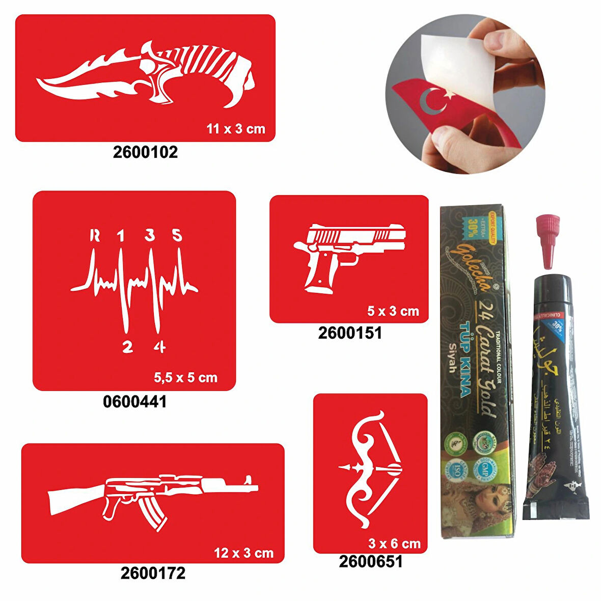 Vites Keleş Desenleri Hint Kınası ile Geçici Dövme Yapma Seti