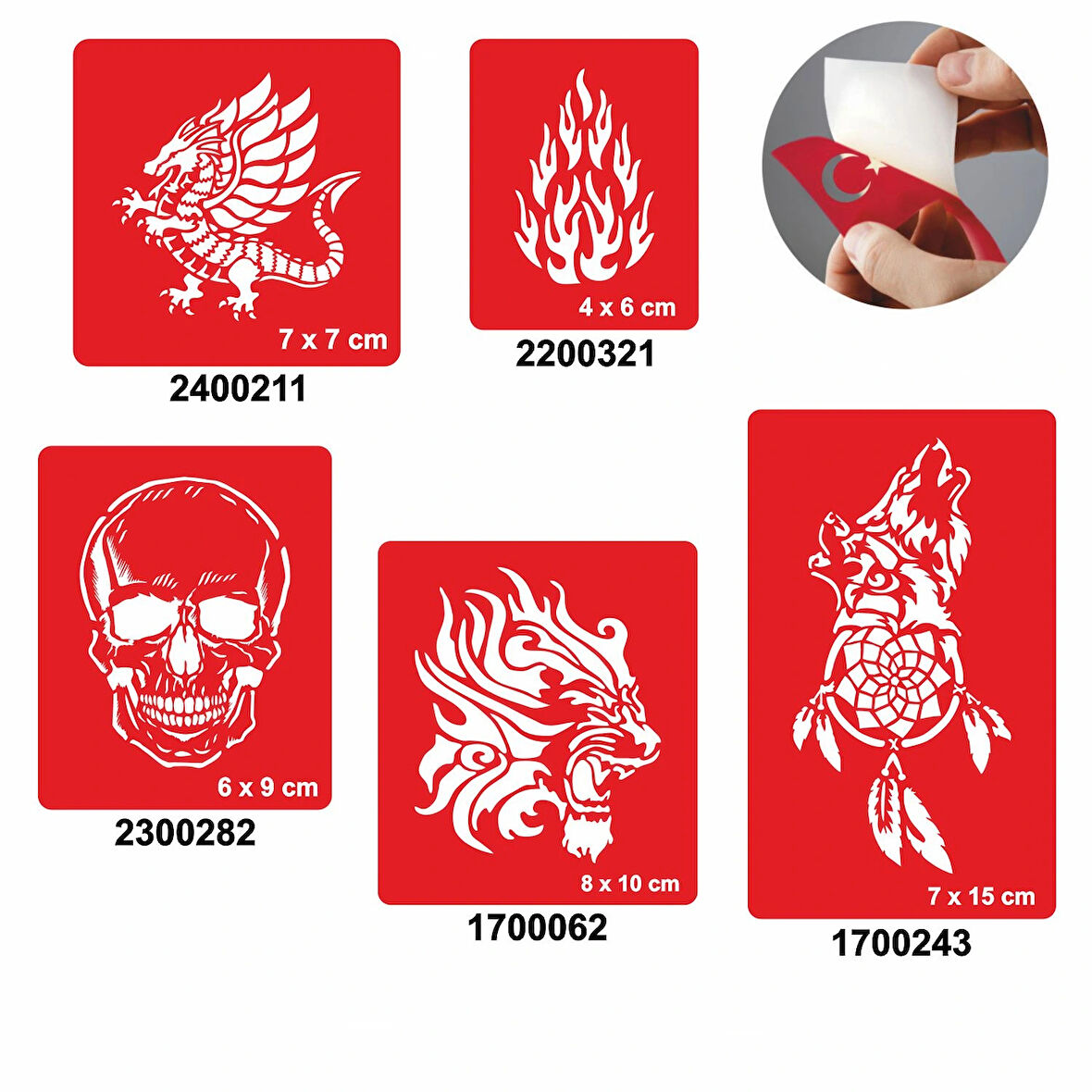 Ateş Saçan Modeller 5'li Set Geçici Dövme Kına Şablonu