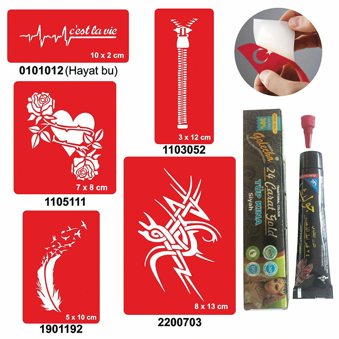 Örtücü  Desenleri Hint Kınası ile Geçici Dövme Yapma Seti