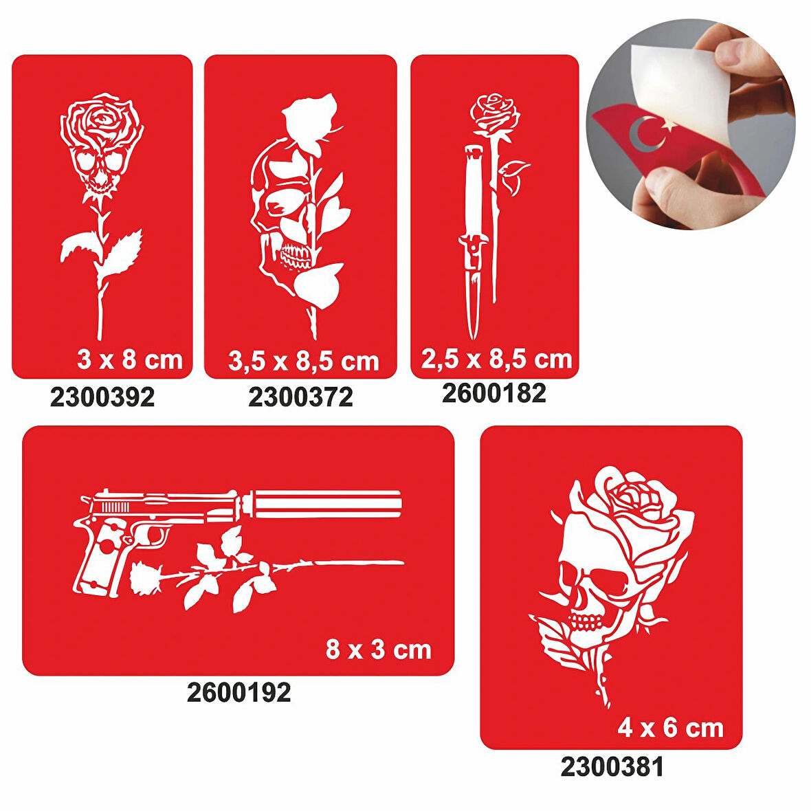 Gizemli Desenler Kuru Kafa Gül Geçici Dövme Şablonu Seti