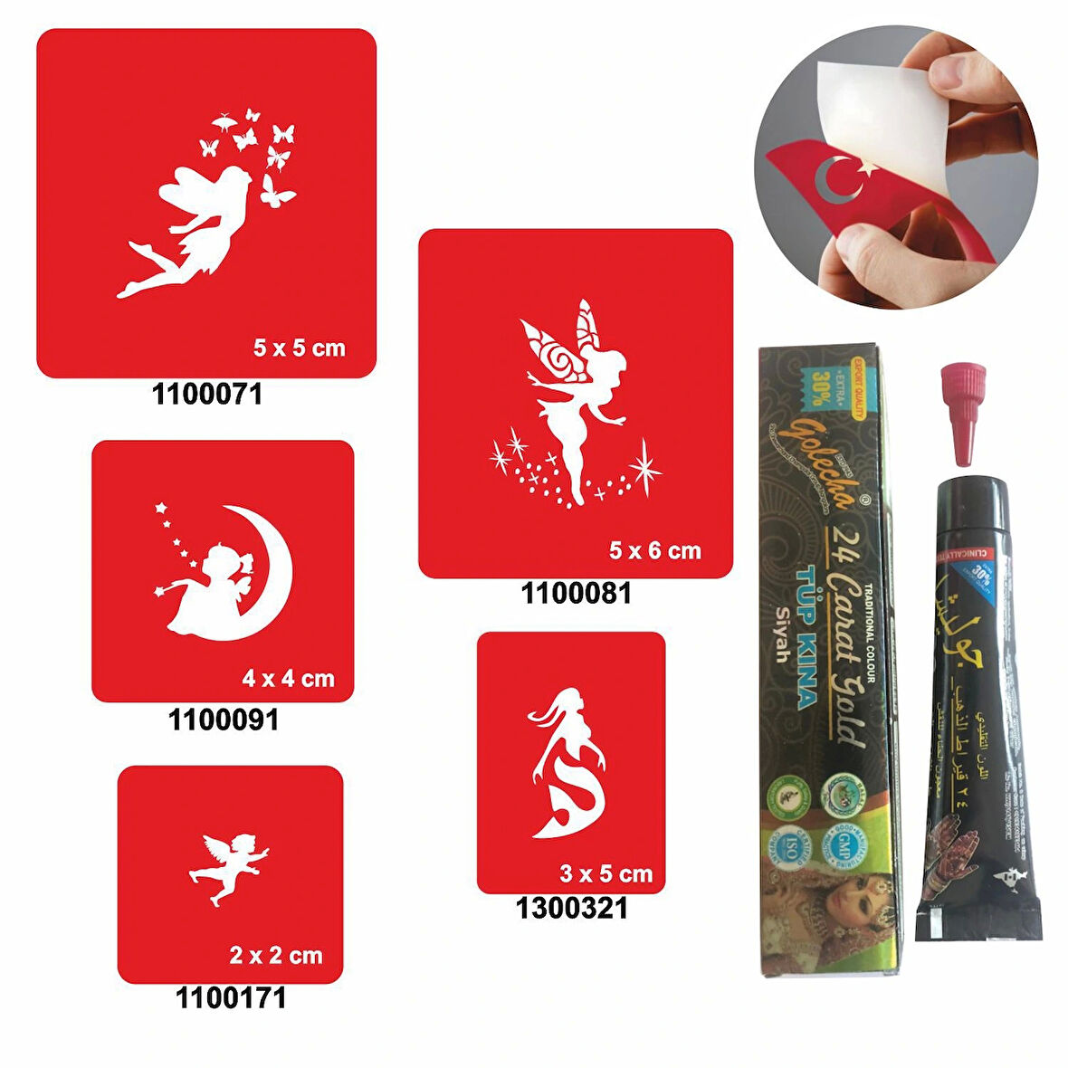 Peri Kızı Desenleri Kına ile Geçici Dövme Yapma Seti