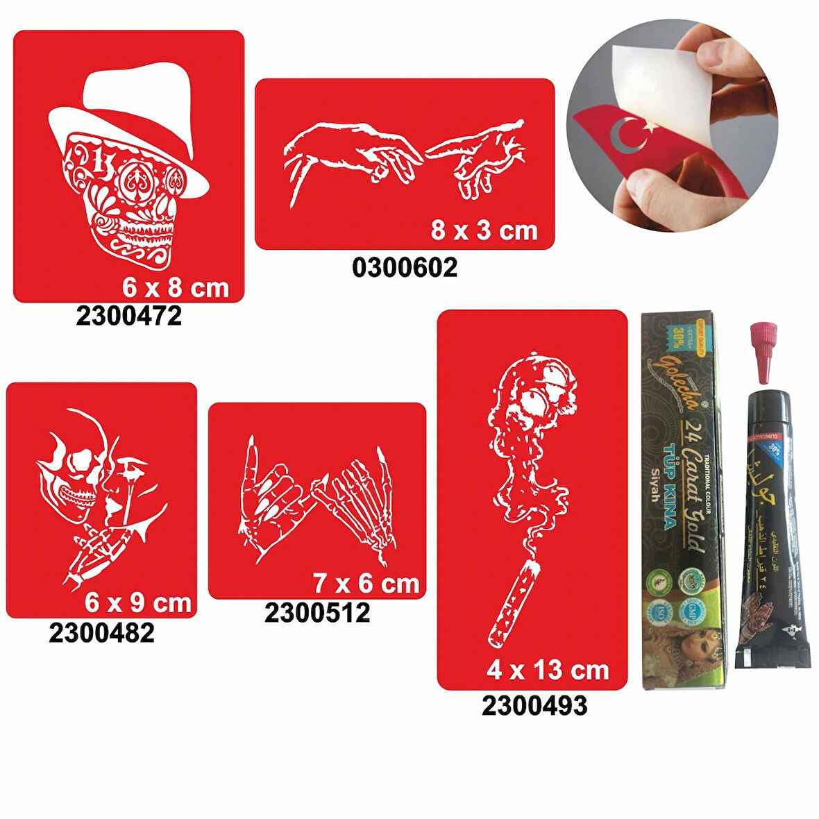 Dumanlı Kurukafa Hint Kınası ile Geçici Dövme Yapma Seti