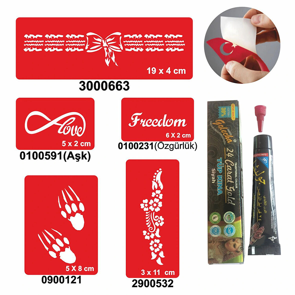 Sonsuz Pençe Desenleri Hint Kınası ile Geçici Dövme Yapma Seti