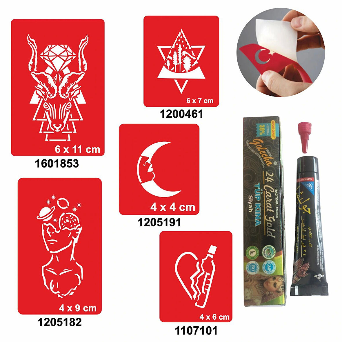 Felsefik Düşünce Desenleri Hint Kınası ile Geçici Dövme Yapma Seti