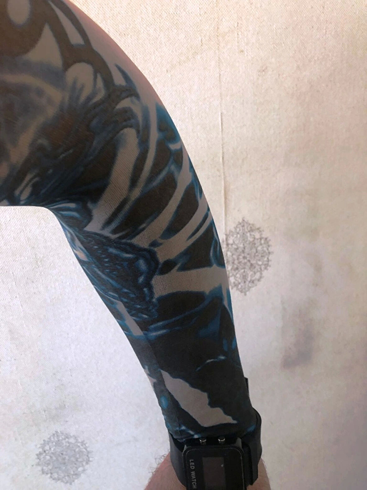 Çift Kol Giyilebilir Dövme Mavi Tribal Desenler Tattoo Sleeve